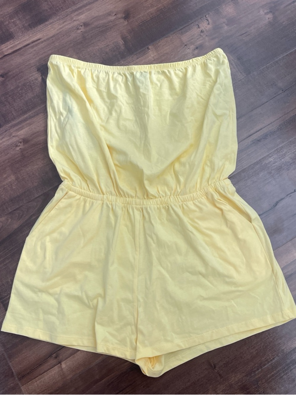 Forever 21 Yellow Strapless Cotton-Blend Shorts Romper with pockets